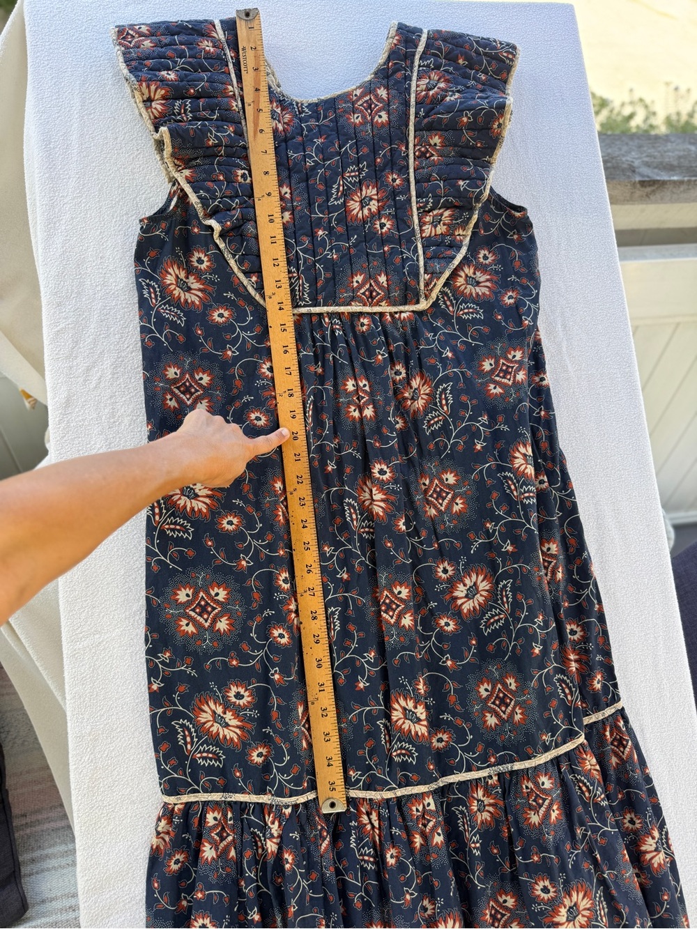 SEA New York quilted fall cottagecore boho Floral Maxi Dress pockets Ruffle - Picture 9 of 16